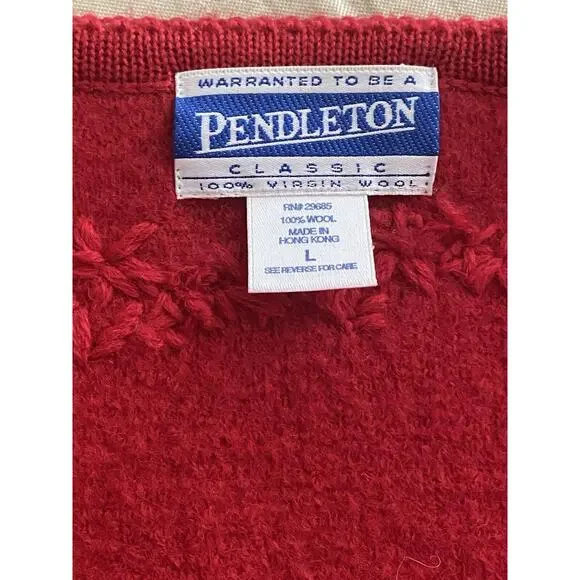 Vintage Pendleton 100% Virgin Wool Red Cardigan Embroidery Women’s Large - Picture 13 of 16